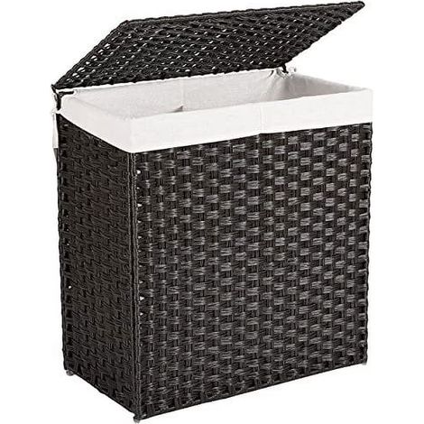 Cesto de ropa grande con 2 separadores para sala de estar, dormitorio o baño, 46 ​​cm x 33 cm x 60 cm