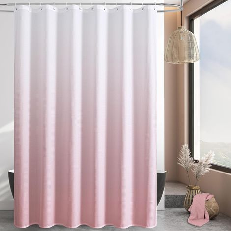 Rideau de douche en tissu gaufré rose ombré – Rideau de douche moderne texturé pour décoration de salle de bain rustique et luxueuse – Rideau de douche vintage lesté pour salle de bain – 183 (1/5)