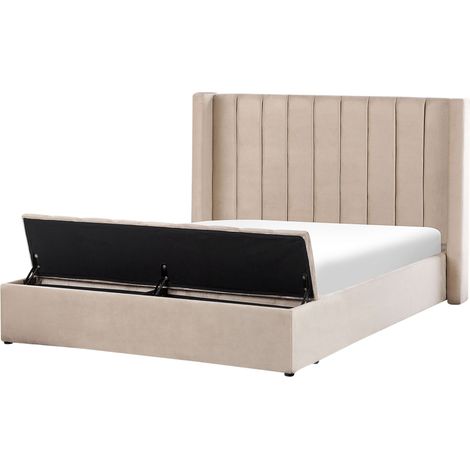 Bed with Storage Bench Velvet NOYERS 160 x 200 cm (EU King Size) Beige