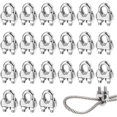 Serre Cable Acier M4 Serre-Câbles Métallique,20 Pièces Serre Cable Inox 4mm,U Boulon Clip de Câble Métalliques,Argent Serre-Câble Rotatif Fixation de Selle pour Clôtures de Jardin,Corde à Linge (1/5)