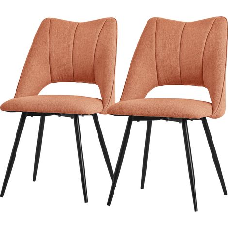 ML-Design Esszimmerstühle 2er Set Orange, Wohnzimmerstühle aus Stoffbezug & schwarzen Metallbeinen, Küchenstühle mit Rückenlehne, Polsterstühle für Esszimmer Wohnzimmer Küche Büro, Gepolsterte Sessel