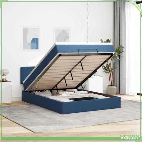 Lit ottoman - Modèle 3311379 - 140x190 cm - Bleu - Matelas 20 cm ressorts ensachés (1/5)