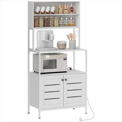 Meuble de cuisine blanc en panneau de particules 80x42x171 cm avec multiprise intégrée et double porte à persiennes (1/5)