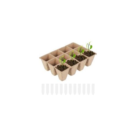 Set mit 12 biologisch abbaubaren Töpfen, kleine Fasertöpfe mit Kunststoffetiketten, Gartentopf-Set, Anzuchttöpfe und kompostierbar, biologisch abbaubar, für Pflanzen, Blumen, Keimung - Crezuo