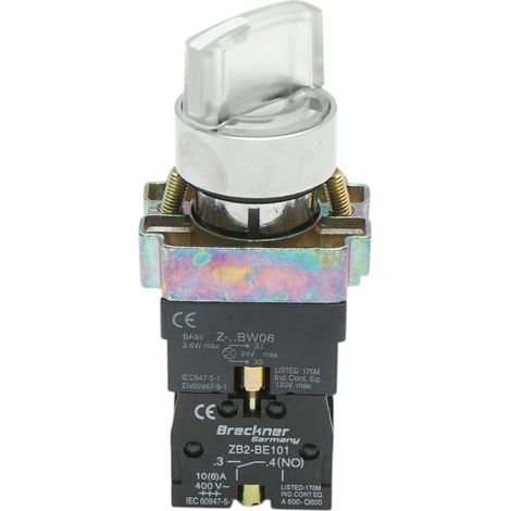 Selettore a 2 posizioni con ritenuta e indicatore di segnalazione a LED bianco 1NO+1NC, 24V, LAY5 Breckner Germany (1/4)