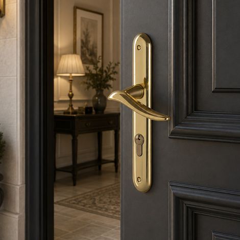 Ouvre&Déco – 2 poignées de porte MARISA cylindre, laiton poli entraxe 195 mm