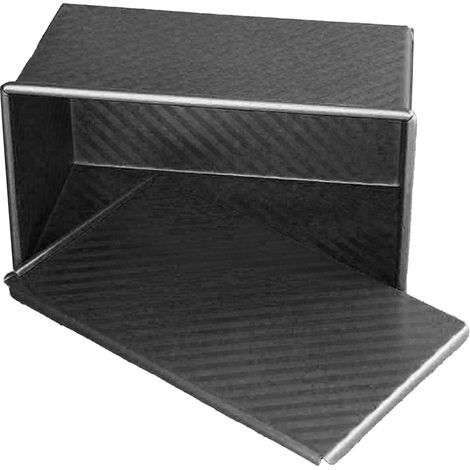 Moule à pain rectangulaire antiadhésif en acier carboné avec couvercle, revêtement à libération rapide, boîte à toast ondulée noire (1/5)