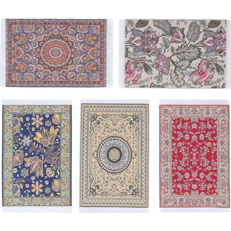 5 Tapis Miniatures 1/12 Motif Fleuri Décoratif Facile à Nettoyer Couverture de Sol Détaillée (1/5)