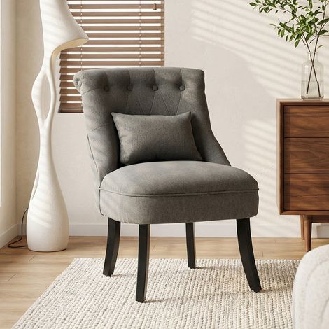 Charcoal Grey Upholstered Tub Chair with Pillow-Solid Wood Legs for Living Room Dining Furniture