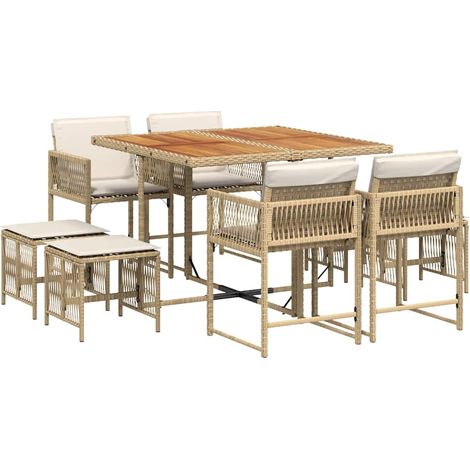 Maison Exclusive - Set comedor de jardín 9 pzas con cojines ratán (1/5)