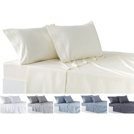 Todocama Set di lenzuola da 4 pezzi, lenzuolo con angoli elasticizzati - sopra - due federe da 50 x 80 cm. (letto 150-150x190/200 cm, beige) (1/4)