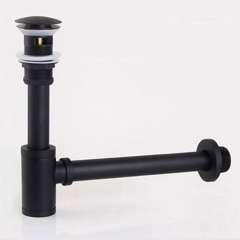 Siphon de salle de bain en laiton noir, piège à bouteille avec Kit de vidange Pop-Up P-TRAP, débordement de matériel de déchets (1/5)