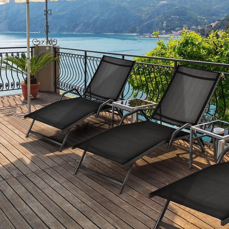COSTWAY 2 Tumbonas Reclinables en 5 Posiciones con Asiento Transpirable y Estructura Acero Antióxido/Tumbonas de Exterior para Patio Jardín Piscina 184,5 x 62 x 102,5 cm (1/5)
