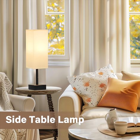 Moderne LED Tischleuchte 42 cm, Nachttischlampe mit Stoffschirm und E27 Fassung, Dekorative Beleuchtung für Schlafzimmer & Wohnräume