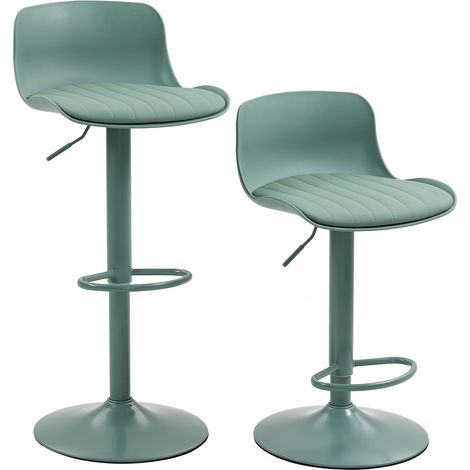 Lot de 2 tabourets de bar pivotants réglables modernes, dossier en plastique et siège en similicuir, réglage de hauteur par vérin à gaz, base métallique avec repose-pieds, pour comptoir de cuisine/bar (1/5)