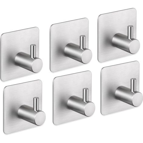 6 Pièces Inox Patère Murale Autocollant, Adhésif Accroche Serviette,Crochet Adhésif pour salle de bain cuisine pour suspendre des articles, sans perçage (Argent) (1/5)