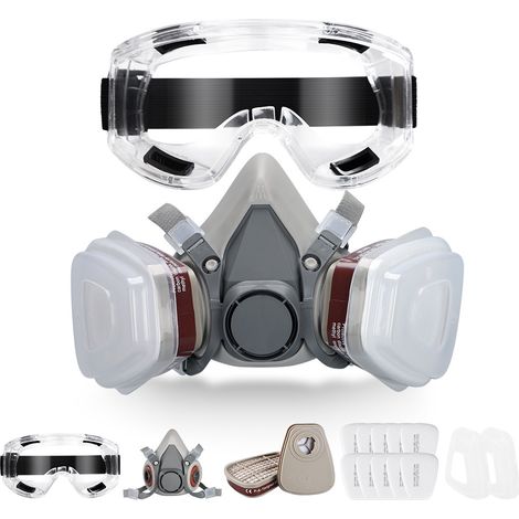 Respirateur demi-masque 6200 – Protection contre particules et gaz – Avec lunettes de sécurité – Compatible avec filtres en coton