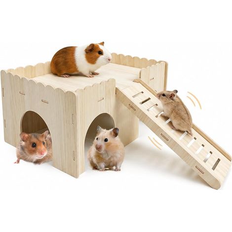 Guinea Pig House Rabbit House with Stairs and 4 Entrances House Hamster for Small Animals Gerbils Degus Dwarf Hamsters Thorns Mouse (1/5)