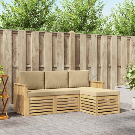 vidaXL Outdoor-Sofagarnitur 4 pcs Weiß und Beige 189,5 x 122,5 x 73 cm (1/5)