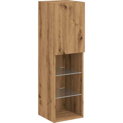 Soporte multimedia para TV estante para televisión buffet para televisión comedor salón dormitorio con luces LED hecho a mano roble 30,5 x 30 x 102 cm marrón 020026704