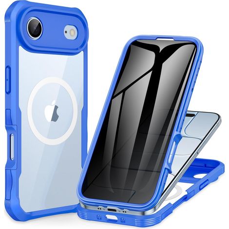 Magnétique Anti Espion Coque iPhone 17 Air [Compatible avec MagSafe] intégré 9H Verre Trempé Protection écran et Protection Caméra, 360° Antichoc Téléphone Housse Case Intégrale Etui -Bleu (1/5)