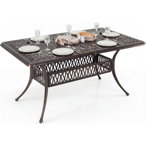 Table de Jardin Rectangulaire en Fonte Aluminium pour 6-8 Personnes avec Trou Parasol, Table à Manger Vintage 150 x 90 x 73 CM pour Patio, Terrasse (1/5)