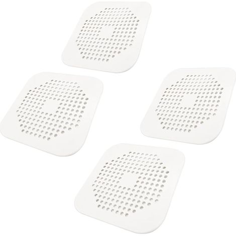 Square Shower Drain Cover 5.7 Inch TPR Drain Catcher Flat Silicone Stopper 4 Pack (White)