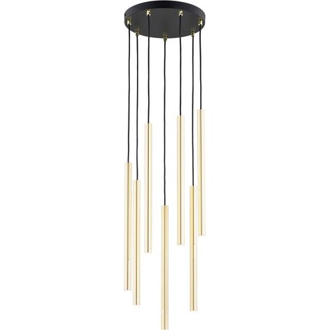 Lampada a Sospensione Selter, Acciaio verniciato a polvere, Nero, Oro, 30x130x30 cm