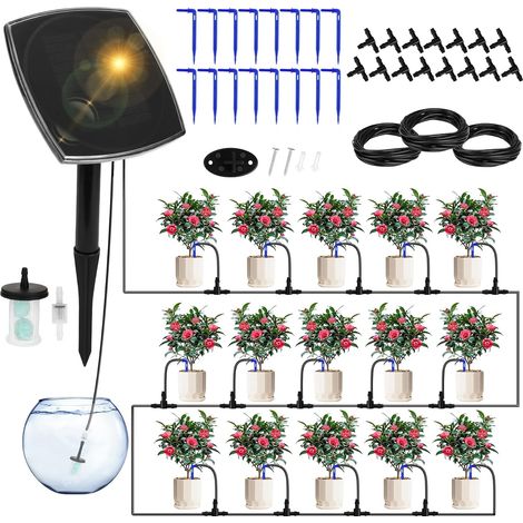 2026 Solar Irrigation System, 15 m Hose Automatic Drip Irrigation Kit with 12 Modes 15 Drippers for Holiday Balcony Garden Potted Plants (1/5)