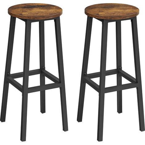 Set de 2 tabourets de bar - avec structure en acier stable - hauteur 75 cm - rond - brun vintage (1/5)