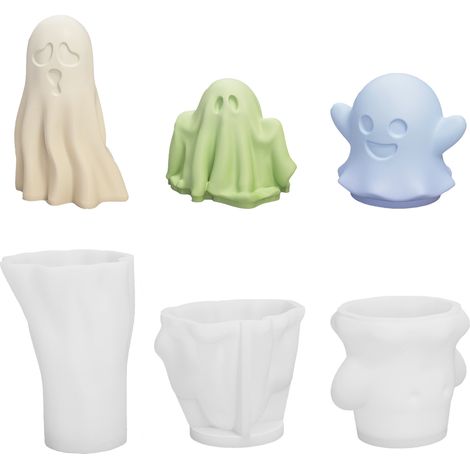 Moule silicone DIY Halloween - Moule 3D fantôme en silicone pour décoration, bougies parfumées et fantômes (Cute Ghost, Mini Ghost, Raised Hand Ghost) - 3 styles livrés depuis warehouse (1/5)