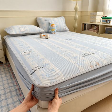 Drap-housse et protège-matelas rafraîchissant en soie glacée 150x200 cm avec 2 taies Jardin 150cm 200cm réf 6347 300 g – Livraison gratuite