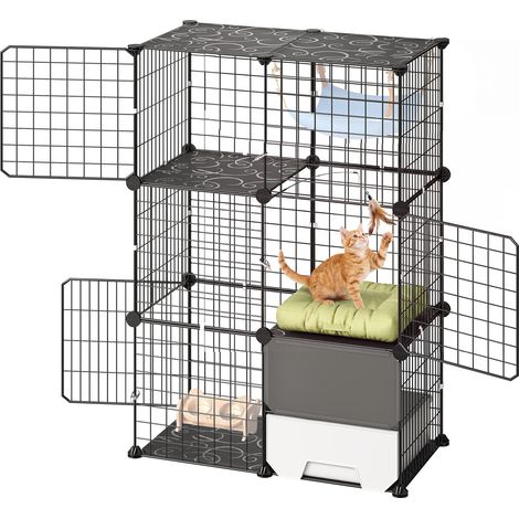 Cage Chat Intérieur 3 Niveaux 71,1x45,5x104,1 cm Enclos Chat Noir (1/5)