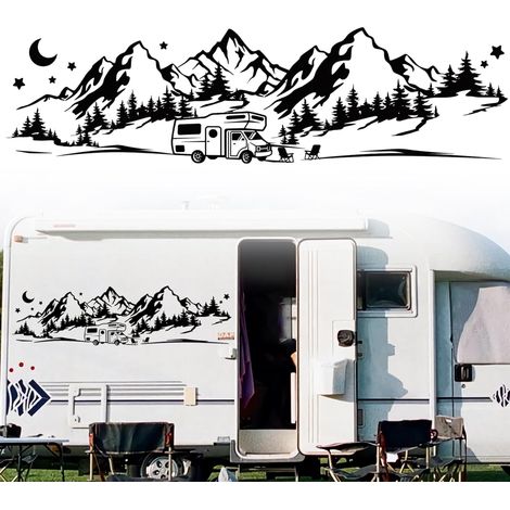 Autocollant Voiture, Stickers Voiture, Noir Autocollant Camping Car, Montagnes Autocollants pour Camping-car, Camionnette, Caravane, 100 x 28 cm (1/5)