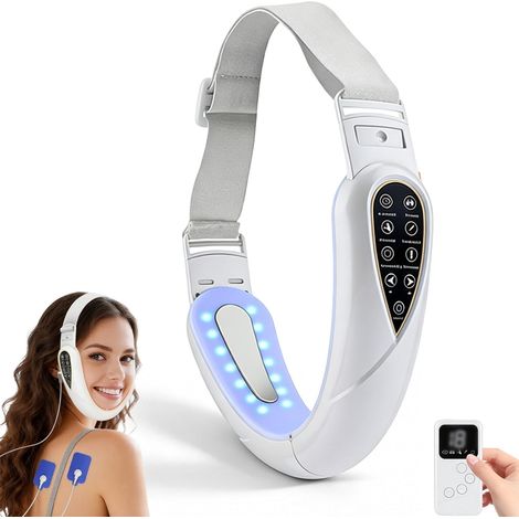 V-Face Shaping Masseur électrique lifting et anti-rides double menton avec 15 niveaux d'intensité 5 modes EMS Appareil de massage du visage contre les rides 42 °C Thérapie par la chaleur pour des (1/5)
