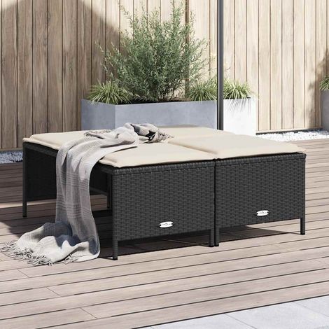 Teenpull – Gartenhocker mit Kissen 4 Stk. Schwarz Poly Rattan (1/5)
