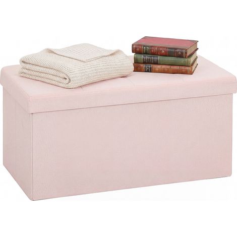 Coffre rangement Puff – Banc pliable 84 L – 76 x 38 x 38 cm – Lin synthétique rose