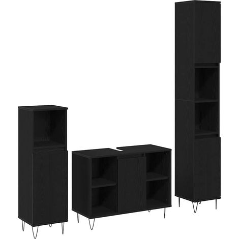 Badezimmermöbel-Set 3 pcs Schwarz Eichen-Optik Holzwerkstoff