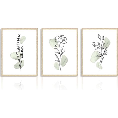 CCYKXATableau Décoration Murale Moderne Minimaliste Fleurs en Toile, Art Mural Vintage Vert Sauge, Affiches Florals Aquarelles 30x40 cm Sans Cadre, Lot de 3