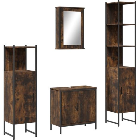 Maison Exclusive - 4-tlg. Badmöbel-Set Räuchereiche Holzwerkstoff (1/5)
