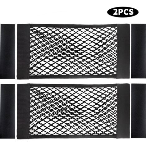 Adecuado para redes de carga de malla TITOUMI de 2 unidades con cinta adhesiva, bolsas de almacenamiento elásticas para coche, bolsillos de pared, maleteros de coche, color negro.