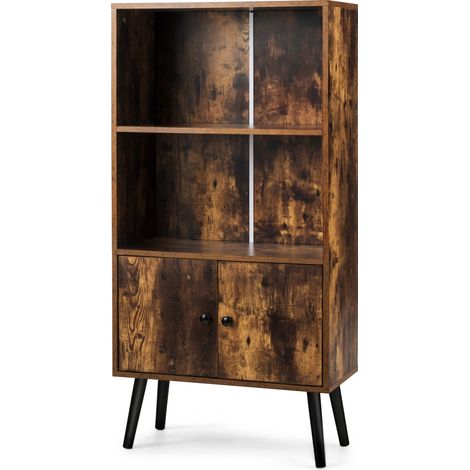 Libreria vintage 60 x 30 x 120 cm con 2 ripiani aperti e 1 vano chiuso in truciolare marrone 200020628