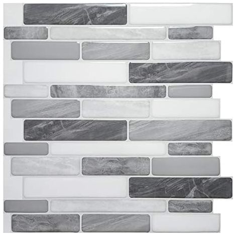 10 Pack 3D Self Adhesive Backsplash Sheets 12" x 12" Gray Marble Design (A17012P10)