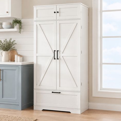 Mueble de cocina 80 x 40 x 180 cm con cajón, botellero y estantes regulables DESVIAE (1/5)