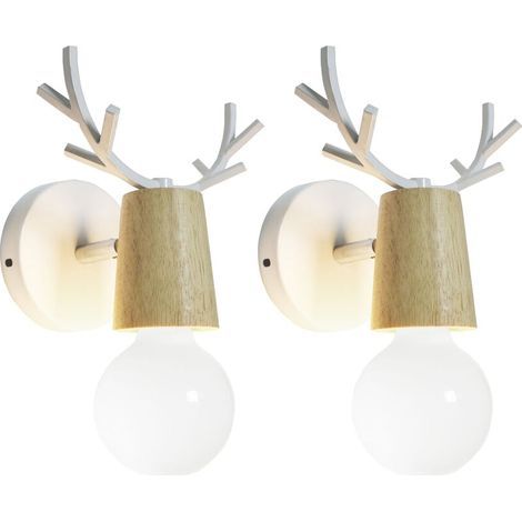 2 Pack Lampe Murale Tête de Cerf Rétro Applique Murale Eclairage Chambre à Coucher Escalier Café Blanc (1/4)