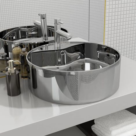 vidaXL Lavandino con Troppopieno 46,5x15,5 cm in Ceramica Argento (1/5)