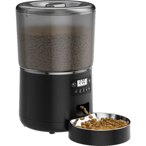 Dispensador automático de comida para mascotas, horarios de comida programados, control de porciones, negro (1/2)