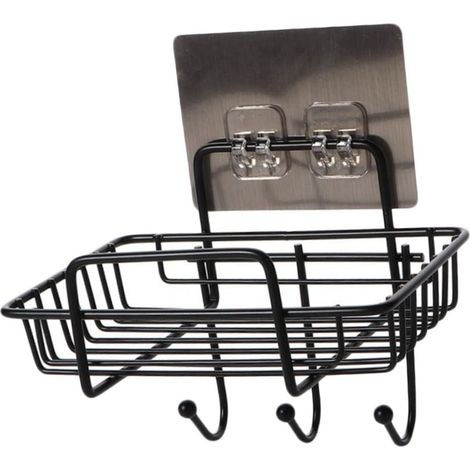 Mensola portaoggetti a parete con scolapiatti integrato, nera, accessorio pratico per cucina e bagno.
