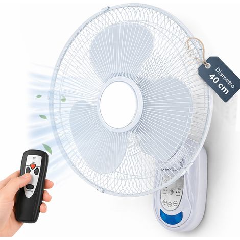 Ventilatore da Parete Bianco 40cm con Telecomando Installazione Muro Silenzioso