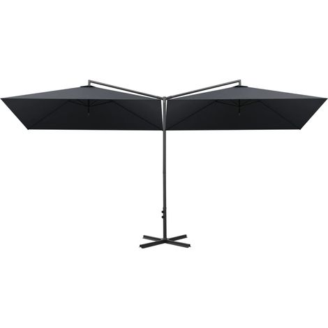 Ombrellone doppio con palo in acciaio 600 x 300 cm antracite 020008424
